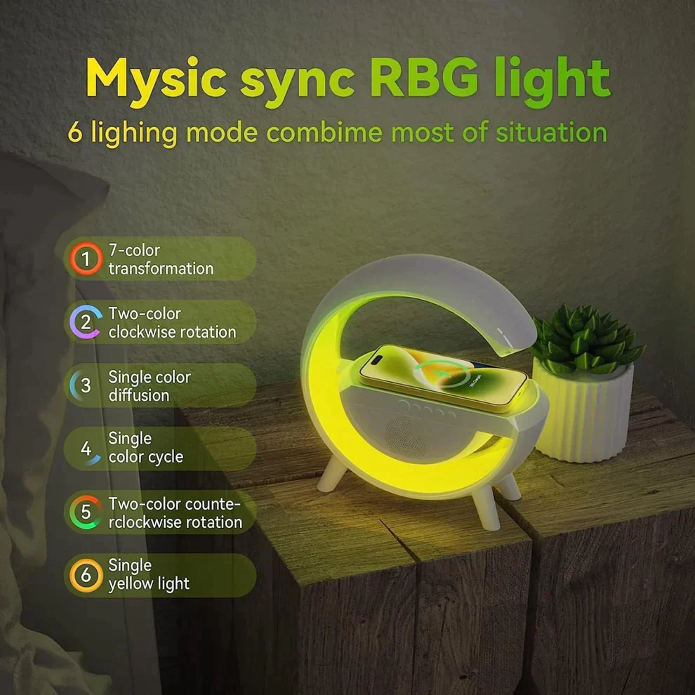 G-Type Wireless Rechargeable LED Table Lamp & Mobile Charger with Bluetooth Speaker - Multifunctional Colorful Lighting